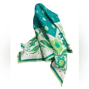 Vintage Vera Neumann Poly Scarf Floral Spring Green & Blue